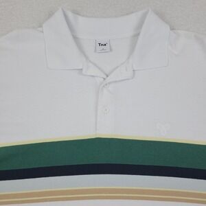 Aritzia TNA Essex Polo Shirt Womens Medium M White Green Stripes Cotton SS‎